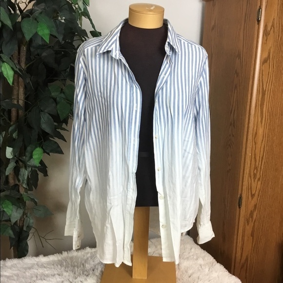 MOSSIMO Supply Co L blue & white stripe long sleeve button down - Picture 1 of 12
